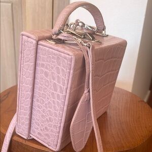 Pink Croc-Embossed Box Bag